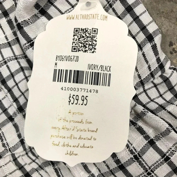 Alter’d State Women’s Black Ivory Plaid‎ Peplum Crop Top Medium NWT - Picture 5 of 6
